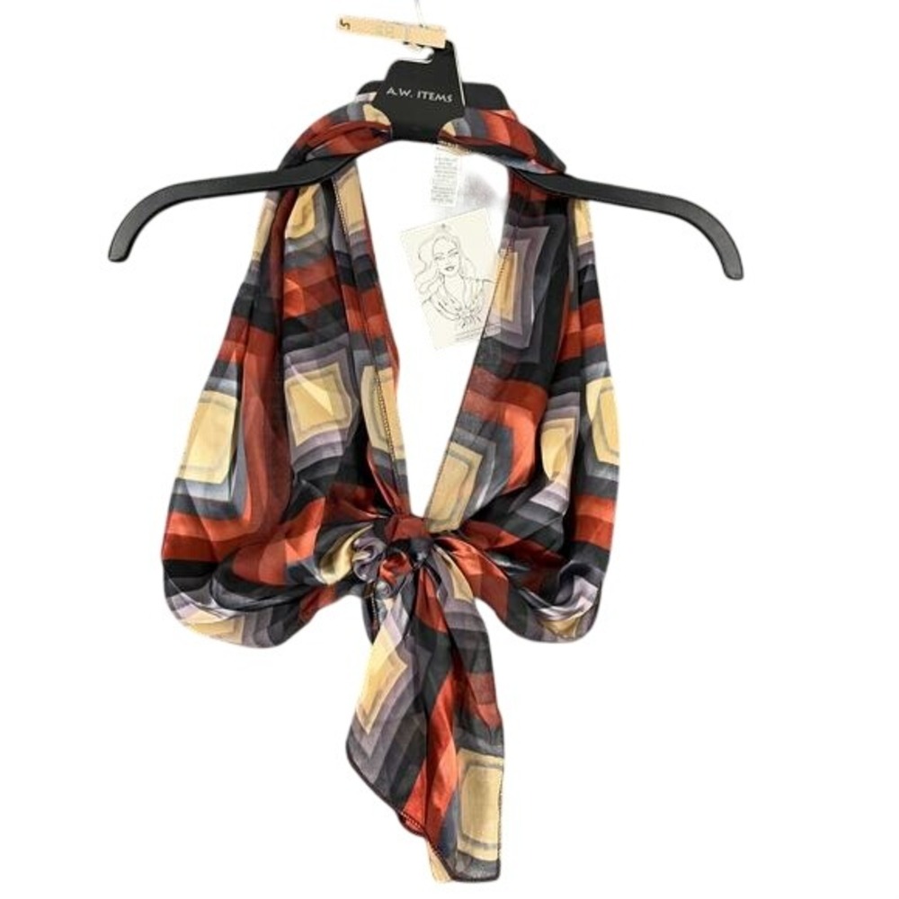 AW Items Pre Tie Scarf Geometric Print Sheer‎ Chiffon Neck Tie OS Womens